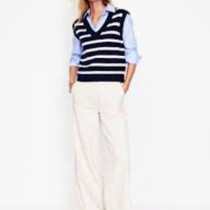 Boden Olivia Merino Striped Knit Sweater Vest in Navy and Ivory